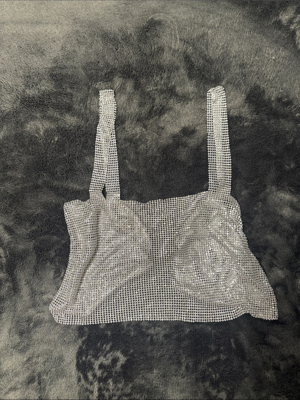 Silver Rhinestone Mesh Crop Tank Top
